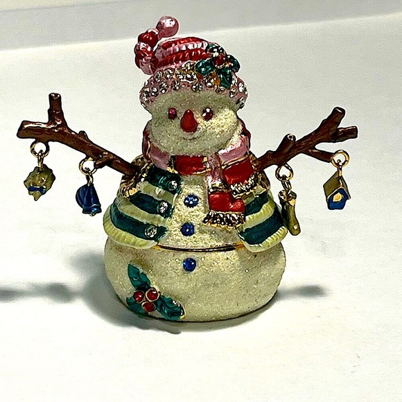 Jeweled Pewter Enameled Snowman Trinket Box - Picture 2 of 11